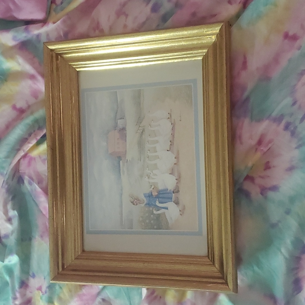 Vintage print, goose girl at the farmhouse, home decor
